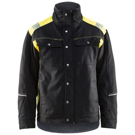 Giacca da lavoro artigianale foderata dettagli fluorescenti 4915 - Nero/Giallo fluorescente M