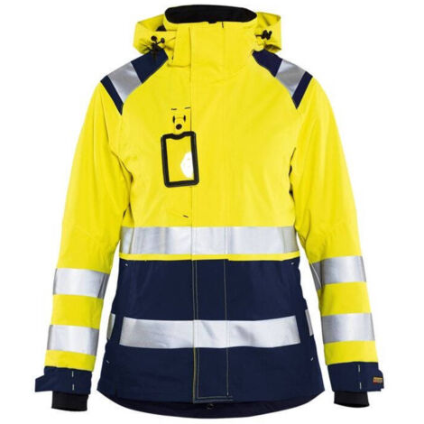 Giacca da lavoro hardshell ad alta visibilità donna 4904 - Giallo fluorescente/Blu navy M