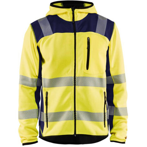 Giacca da lavoro in maglia con cappuccio alta visibilità 4923 - Giallo fluorescente / Blu navy 4XL