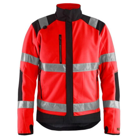 Giacca da lavoro in pile antivento alta visibilità 4888 - Rosso fluorescente/Nero XS