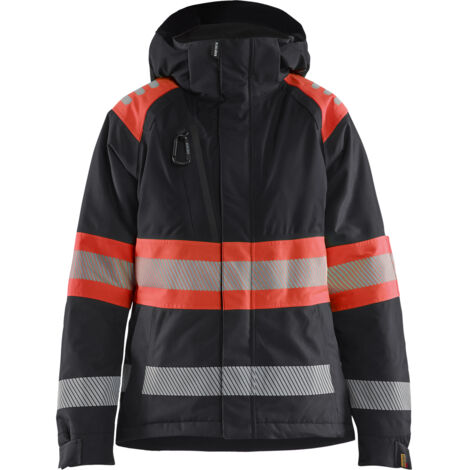 Giacca da lavoro invernale alta visibilità donna classe 1 - Nero/Rosso fluorescente XXL