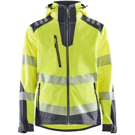 Giacca da lavoro softshell ad alta visibilità 4491 - Giallo fluorescente/Grigio medio 4XL