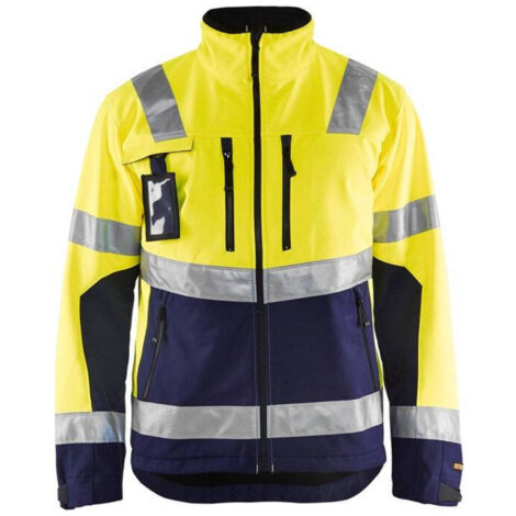 Giacca da lavoro softshell ad alta visibilità 4900 - Giallo fluorescente/Blu navy XL