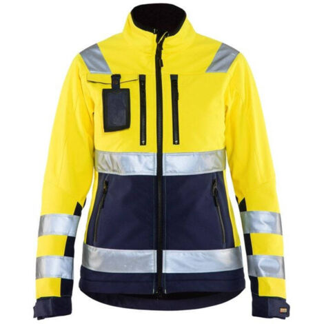 Giacca da lavoro softshell ad alta visibilità donna 4902 - Giallo fluorescente/Blu navy XXL