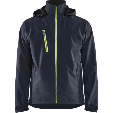 Giacca da lavoro softshell stretch 2D 4749 - Blu scuro/Giallo fluorescente 4XL