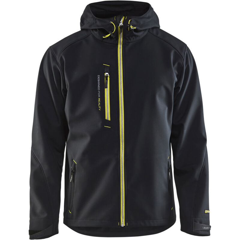 Giacca da lavoro softshell con cappuccio 4949 - Nero/Giallo fluorescente S