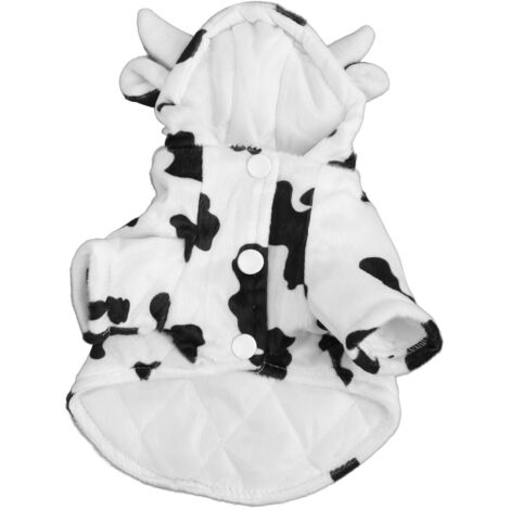 Giacca invernale con cappuccio per cani, design elegante e carino da mucca, comodi vestiti caldi per animali domestici per cani di taglia piccola e media, bianco M