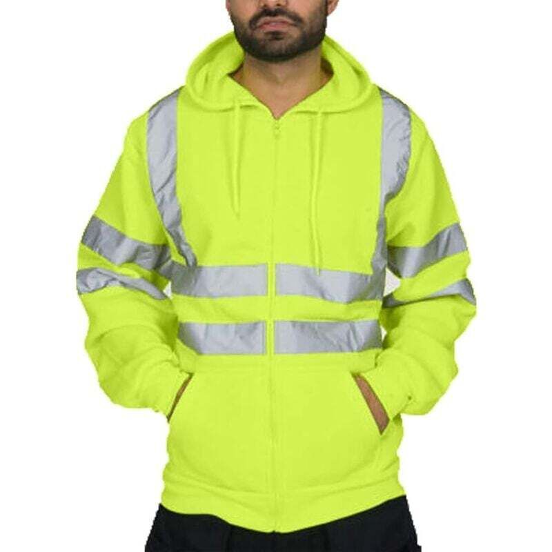 Image of KZQ - Giacca invernale da uomo, casual, alla moda, con cappuccio, cerniera riflettente, giacca da lavoro invernale da uomo, fluorescente, taglia: