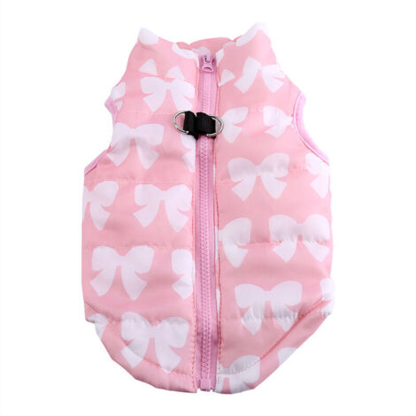 Giacca per animali domestici Jeffergarden, gilet in cotone con papillon, caldo cappotto antivento invernale e autunnale, abbigliamento (rosa XS)