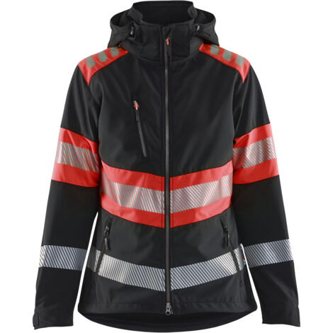 Giacca softshell da lavoro ad alta visibilità donna 4404 - Nero/Rosso fluorescente M