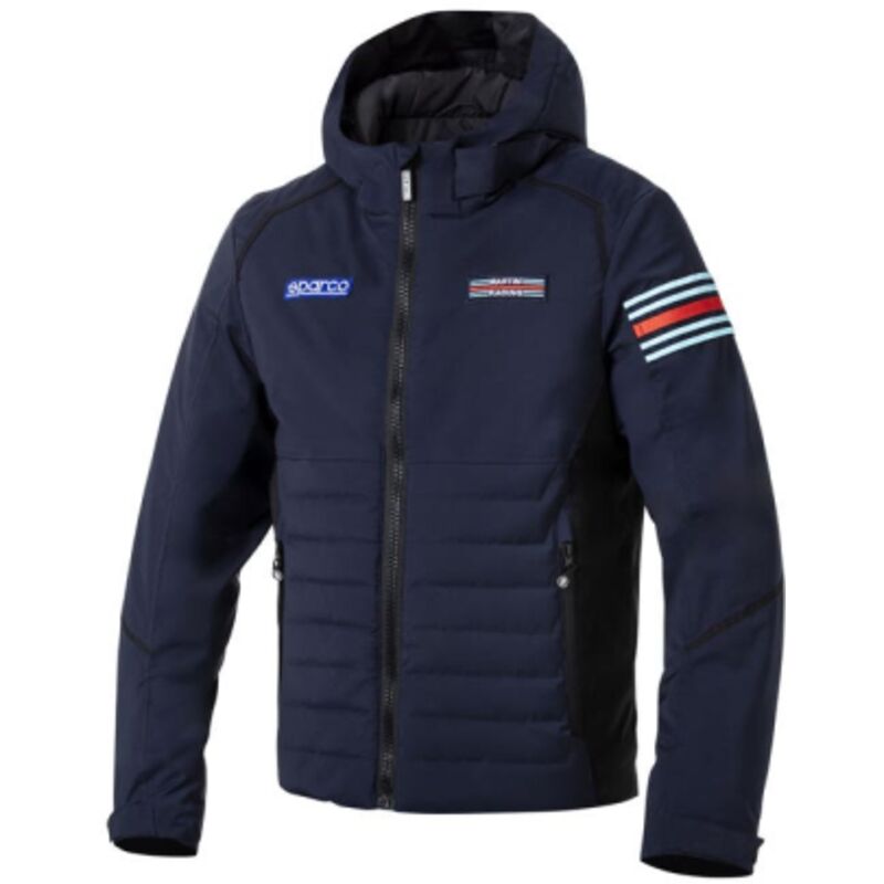 Giacca invernale in livrea MARTINI RACING Blu Marine Tg. M con imbottitura THERMOR impermeabile e antivento con cappuccio e alamaro al collo