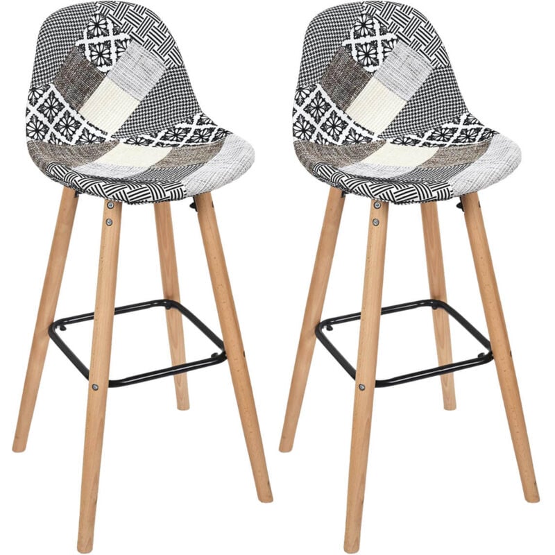Altobuy - giada - Lot de 2 Tabourets de Bar Patchwork Motifs Grisés