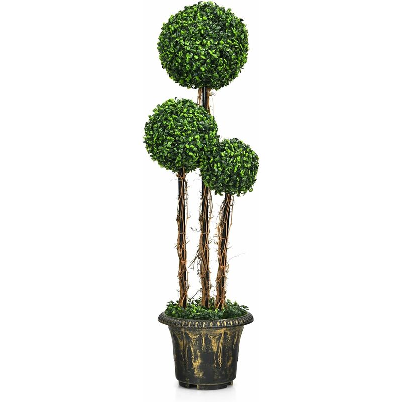 Giantex - Arbre artificiel en pot, plante réaliste, faux arbre à 3 boules avec feuilles luxuriante, décoration intérieure sans entretien pour maison,