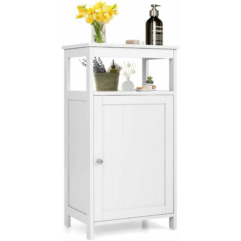 GIANTEX Armoire de sol, buffet de sol, meuble d'angle, 1 Etagère supErieure ouverte, 1 porte avec Etagère rEglable, idEale pour salon, chambre à coucher, salle de bain, 45 x 30 x 84 cm (gris)