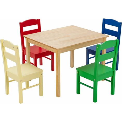 GIANTEX Ensemble de meubles pour enfant 5 pièces - Table et 4 chaises - En bois de pin - Pour chambre d'enfant