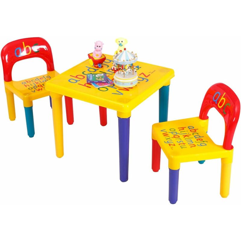 Giantex - Ensemble Table et 2 Chaises Enfant Imprimé Alphabet pour Loisirs Créatifs des Petits avec Couleurs Vives
