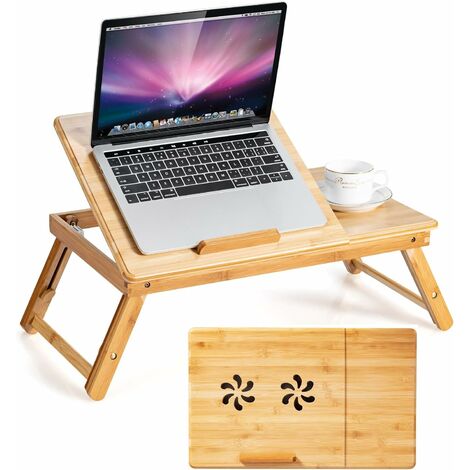 ML-Design Laptoptisch fürs Bett/Sofa, 60x40 cm, Weiß, aus MDF, klappbar,  Betttisch mit 4 USB Ladeanschluss & Lampe, Schublade, Lüfter, Tablet  Ständer, Getränkehalter, Laptopständer Lapdesks Notebook