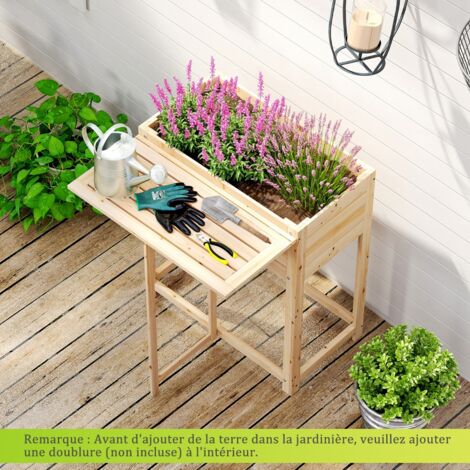 Giantex Lit de Jardin Surélevé en Bois avec Pieds Tablette Latérale Pliable Drainage Bac à Plantes pour Fleurs Herbes Légumes Fruits Naturel