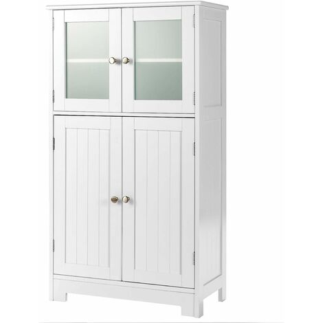 GIANTEX Meuble de Salle de Bain 4 Portes, tagère Réglable à 3 Niveaux, Commode en Bois avec Poignée Conviviale, Convient pour Toilette, Entrée, Salon et Cuisine, Blanc, 60 X 30 X 109 cm