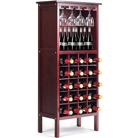 Giantex Porta Vino per 20 Bottiglie, Portabottiglie Multistrato, Cantinetta  per Vino in Legno, Armadietto di Vino, con Scaffale di Porta Calice, 42 x  24,5 x 96 cm (Marrone Rossastro)