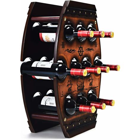 GIANTEX Portabottiglie da Vino, Portavino a 3 Ripiani, Vintage Cantinetta in Legno, Scaffale per Vino, Portabottiglie da Tavolo, Capacità di 10 Bottiglie, 59 x 45 x 20 cm, Marrone