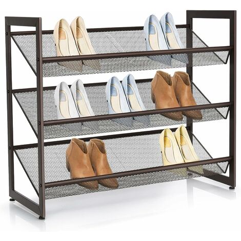 Giantex Porte-chaussures d'entrée gain de place, étagère à chaussures, étagère en fer, étagère à chaussures gain de place à 3 niveaux, porte chaussures inclinable, étagère pour chaussures verticale