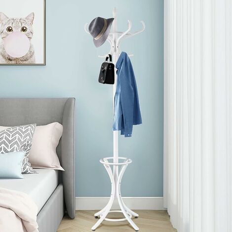 GIANTEX Portemanteaux pour Entrée,Hauteur 184 cm, Perroquet Porte Manteau avec 12 Crochets & Porte-Parapluies, Portant à vêtements sur Pied en Forme d'arbre, pour Entrée,Couloir (Blanc)