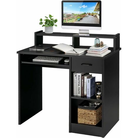 GIANTEX Schreibtisch Computertisch PC Tisch, Bürotisch Arbeitstisch mit Monitorstaender, moderner Office Tisch mit Schublade & Ablagen, Computer Schreibtisch mit Stauraum