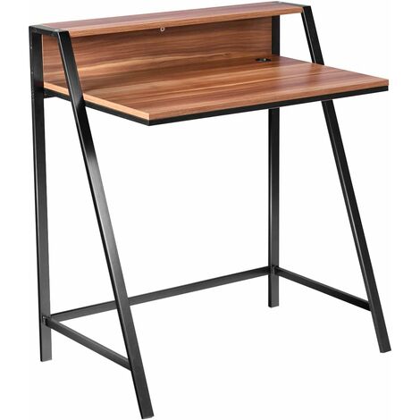 GIANTEX - Scrivania con ripiano, scrivania per computer con supporto per monitor, scrivania per PC con telaio in metallo, tavolo da lavoro per ufficio