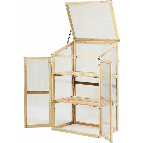 GIANTEX Serre de Jardin en Bois de Sapin, Mini Serre Balcon pour Plantes, Serre Solide en Polycarbonate Transparent,avec Lumière Appropriée,pour Balcon Jardin Terrasse, Naturelle (60x45x100CM)