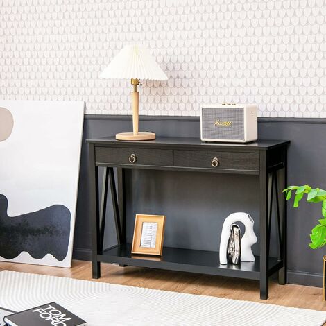 GIANTEX Table console étroite - Table d'appoint - Avec tiroir et étagère ouverte - Avec pieds en bois de pin - Style vintage - 106,5 x 35,5 x 78,5 cm - Noir