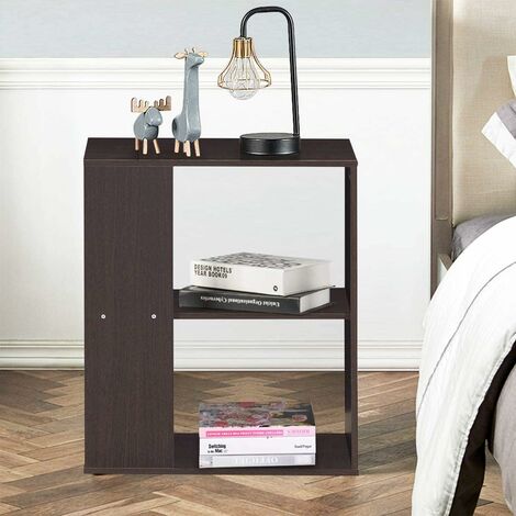 GIANTEX Table de Chevet avec 3 Etagères, Table Basse, Console de Nuit, Stable,Chevet de lit, Table d'appoint Moderne en Bois pour Salon Chambre à Coucher 52x29,5x60 CM (marron)