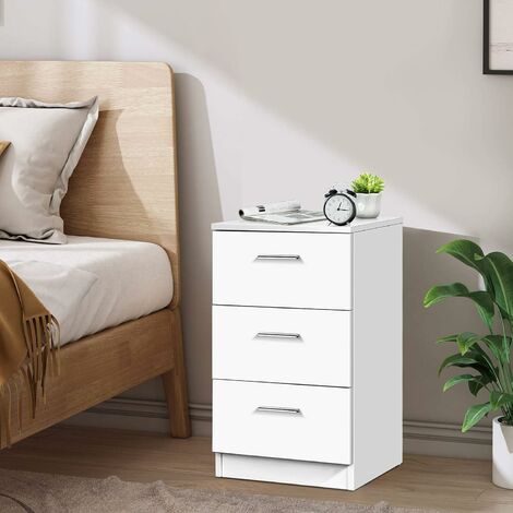 Giantex Table de Chevet, Table de Nuit avec 3 Tiroirs en Bois, Commode de Chevet, Table d'appoint, Table Basse Multifonctionel pour Bureau, Salon,Chambre 38 x 35 x 66 cm (Blanc)
