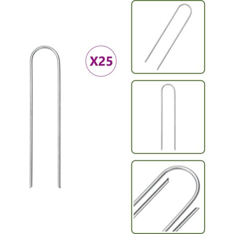 Giardinaggio - vidaXL Picchetti da Terra a Forma di U 25pz 15x3,5 cm Acciaio Zincato - Terra