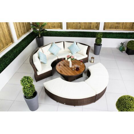 GIARDINO 2-in-1 Round Rattan Garden Furniture Sofa Daybed Set