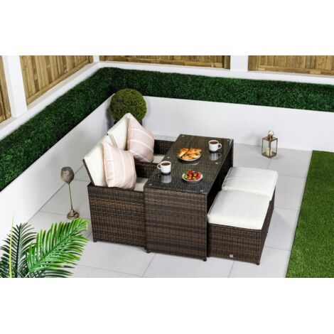 Giardino 2 Seater Rattan Cube Bistro Set Garden Table and Chairs Patio Furniture