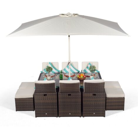 Giardino 6 Seater Rattan Cube Dining Set - Brown