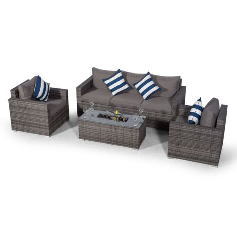Giardino Sydney 5 Seater Rattan Sofa Set with Drinks Cooler Coffee Table - Grey