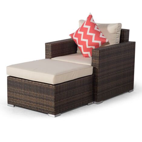 Giardino Sydney Rattan Armchair  Ottoman Lounge Chair Set - Brown