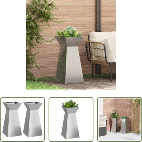 Giardino -  Vaso a Pilastro 2 pcs Argento 35 x 35 x 73 cm