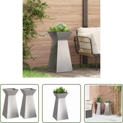 Giardino -  Vaso a Pilastro 2 pcs Argento 35 x 35 x 73 cm