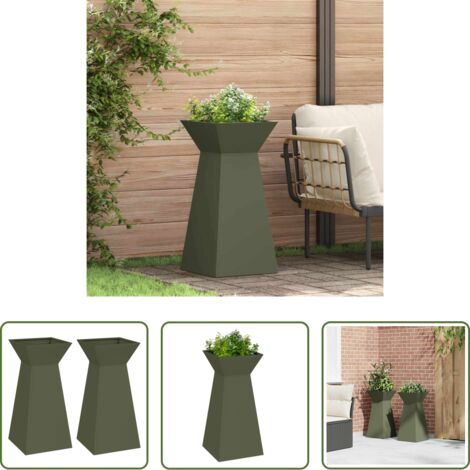 Giardino -  Vaso a Pilastro 2 pcs Oliva 35 x 35 x 73 cm