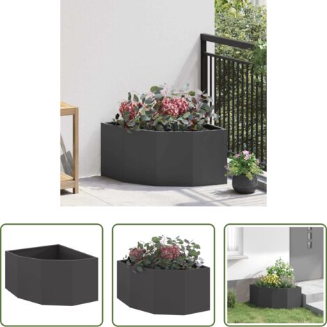 Giardino - Vaso d'angolo Nero 60 x 60 x 35 cm Acciaio