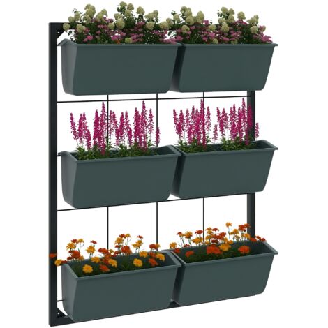 Giardino verticale a 3 livelli con 6 fioriere in acciaio e plastica, 52x14x66 cm, verde scuro