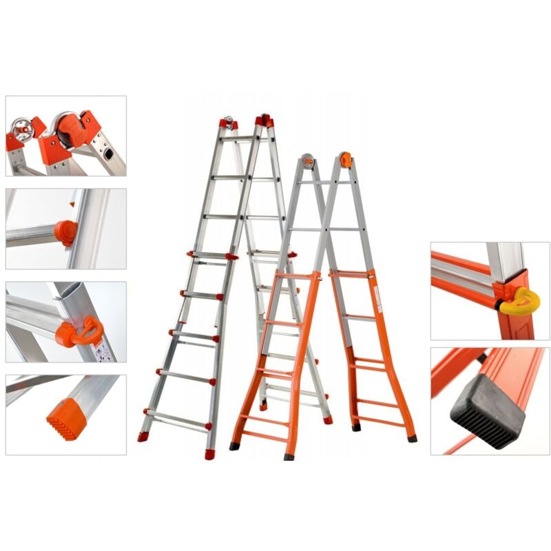 Gierre - Ensemble d'échelles télescopiques multifonctions en acier Peppina 100 kg de 4 pieds D4003