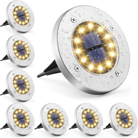 GIGALUMI Solar-Bodenleuchten, 12 LEDs, 8er-Pack, warmweißes Licht, Edelstahl, wasserdicht, für Außenbereich, Garten, Terrasse, Rasen, Hof, Gehweg [Energieklasse G]