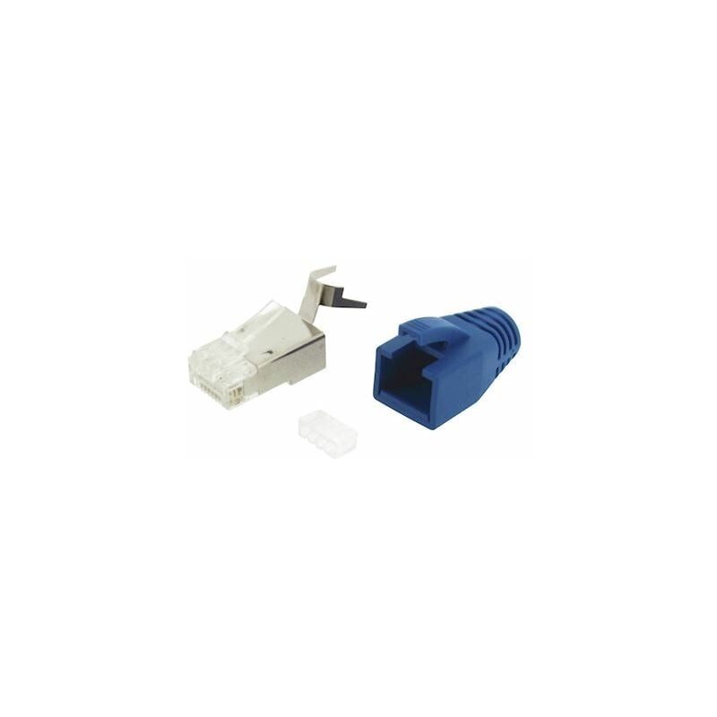 plug rj45 - cat6/ea - blindé - avec manchon - bleu - pour câble rigide - lot de 10 - gigamédia plugc6srigb