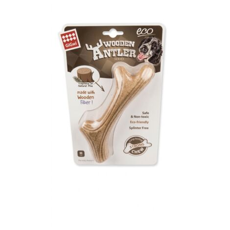 GIGWI - Jouet à mâcher Wooden Antler - Taille M - Fibre de pin naturelle - Durable et sans échardes - Voir photos