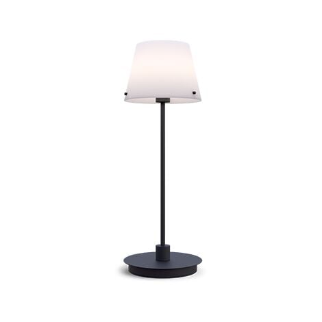 Gil il Grande Lampe de table avec abat-jour conique rond noir, verre opale, interrupteur sur cordon 1x G9