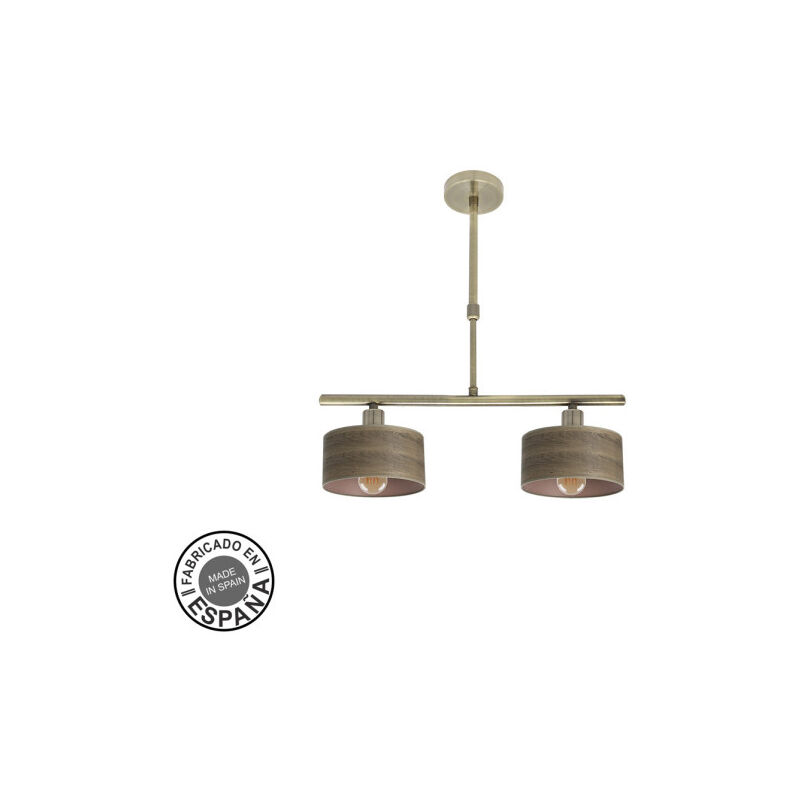 Fabrilamp - Gilda Lampe 2xe14 Dunkles Leder/Holz Regx43x14 Cm